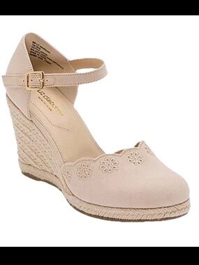 NIB Liz Claiborne Size 8.5 Morgan Wedge Heel Sand Sandals With Memory Foam